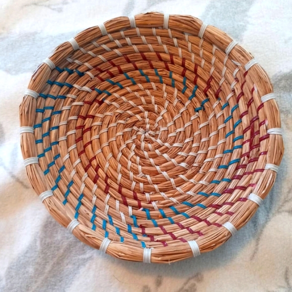 Round Woven Colorful Basket Shallow Sweetgrass? Home Decor Storage